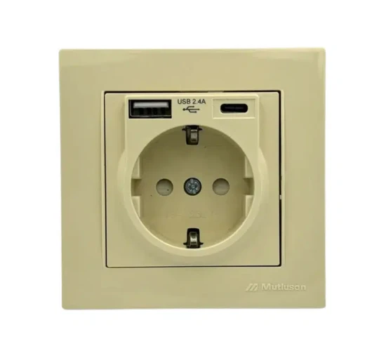 Контакт Usb A + C 16А с бързо зареждане Крем Rita Mutlusan.png